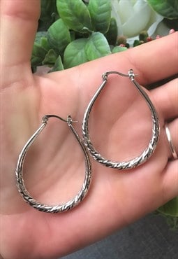 Silver Coloured Pear Shaped Hoop Earrings