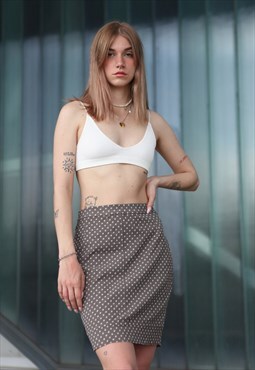 Vintage 90's Polka Dot Mini Pencil Skirt Beige Small