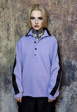 Long sleeve polo shirt mesh top textured button up in purple