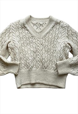 Vintage Y2k Knitted Wool Jumper Sweatshirt Preppy Cream