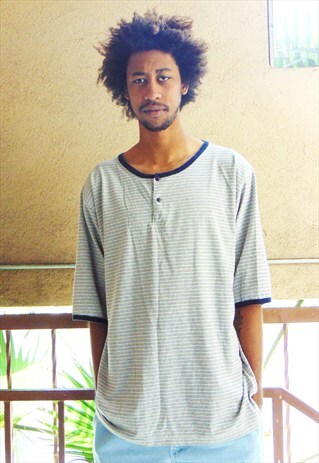90S SKATER SURFER STRIPE SHORT SLEEVE HENLEY SHIRT XL