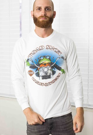 VINTAGE HARLEY DAVIDSON T-SHIRT LONG SLEEVE LOGO 90S S 7.9