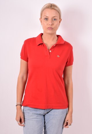 LACOSTE WOMENS VINTAGE POLO SHIRT MEDIUM RED 90S
