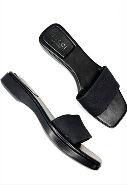 Gucci GG Logo Black Slides Sandals  37 / 4 Vintage 