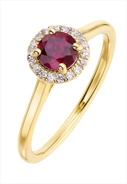 Ruby birthstone & diamond halo ring 