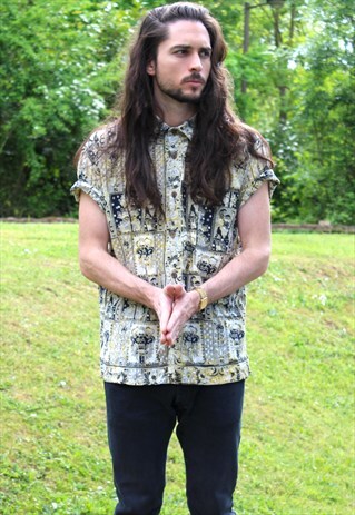 VINTAGE 80S ART AZTEC NERD SHIRT - MEDIUM - FESTIVAL BOHO