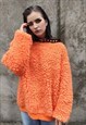 WIDE FLUFFY FLEECE SWEATER FAKE FUR DROP SHOULDER TOP ORANGE