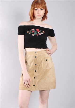 VINTAGE 90S BEIGE SUEDE BUTTON SKIRT