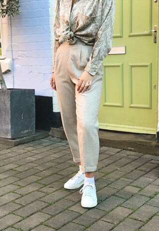 VINTAGE CREAM HIGH WAISTED TROUSERS