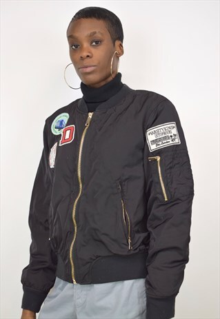 VINTAGE 90S BLACK PATCHES BOMBER JACKET