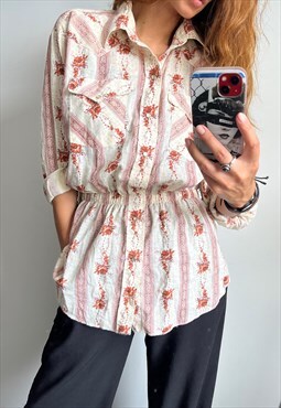 Floral Waisted Boho Romantic Pastel Cute Casual Blouse S