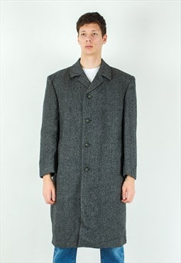 UK 42 US Wool Trench Long Jacket Over Coat Mac Warm Tweed