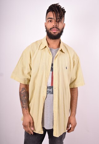 RALPH LAUREN MENS VINTAGE SHIRT XL YELLOW CHECK 90'S