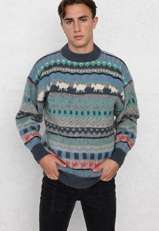 VINTAGE BLUE P.T.A. ROUND NECK KNIT WINTER JUMPER