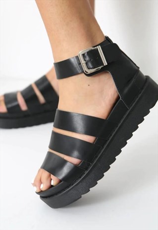 justyouroutfit Platform Gladiator Chunky Strap Sandals Black