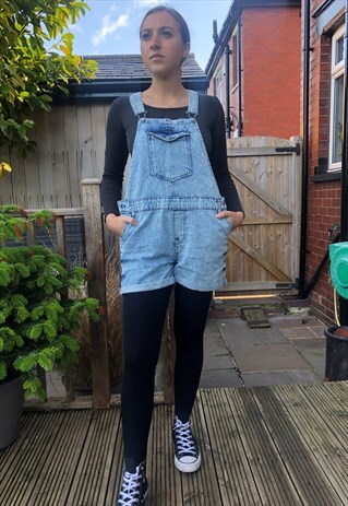 JANINA VINTAGE DENIM DUNGAREE SHORTS