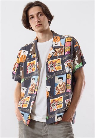 VINTAGE MENS ELVIS PRESLEY HAWAIIAN ALOHA SHORT SLEEVE SHIRT