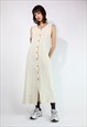 Vintage 90's Boho Sleeveless Maxi Dress in Cream XS 