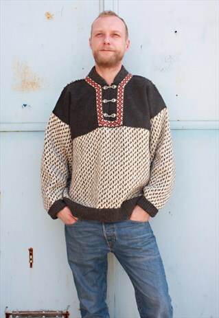 VINTAGE 90' BEAUTIFUL NORDIC PURE NEW WOOL UNISEX JUMPER