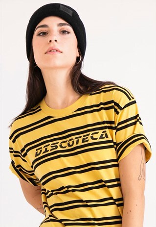 OVERSIZED STRIPPED GRAPHIC T-SHIRT IN YELLOW AND BLACK
