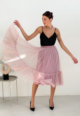 Blush pink tulle skirt with ruffle airskirt