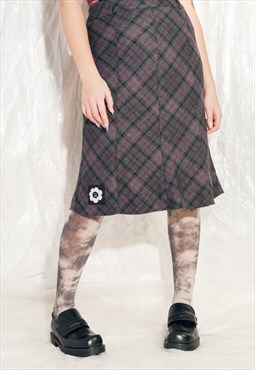 Vintage Skirt Y2K Reworked Preppy Midi in Purple Plaid