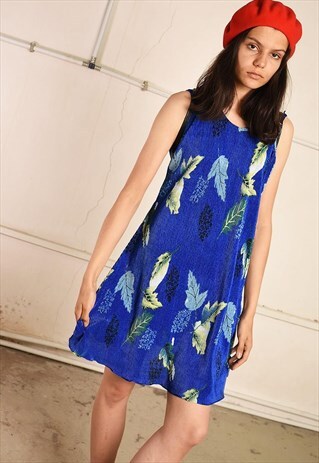 90'S RETRO LEAF FLORAL PRINT FESTIVAL MINI DRESS