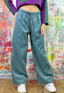 Baggy Cargo Trousers in Teal Cord 