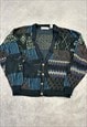 VINTAGE KNITTED CARDIGAN ABSTRACT PATTERNED KNIT SWEATER