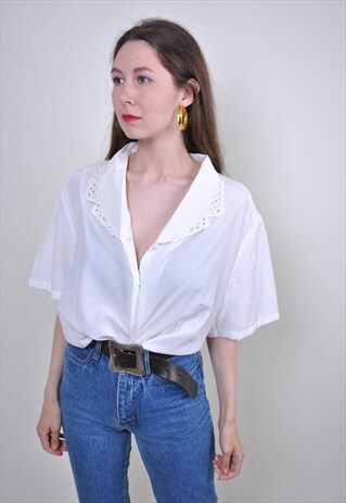 VINTAGE LACE FORMAL BLOUSE, 90S PLUS SIZE SUMMER SHIRT