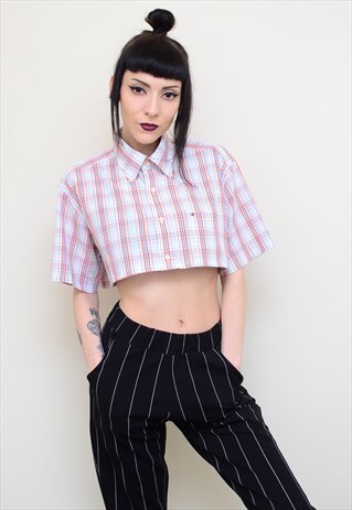 Y2K RETRO CHECKED REWORKED CROPPED TOMMY HILFIGER SHIRT