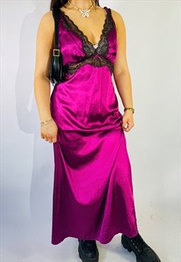 Vintage Size M Satin Maxi Slip Dress in Purple