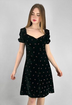 Balestreri Vintage 70's Black Velvet Ladybird Mini Dress S