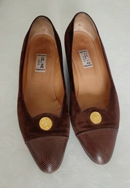 Vintage Celine Brown Seude Leather Mid Heel Shoes