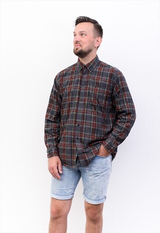 VINTAGE MENS L SHIRT LONG SLEEVED BRUSHED COTTON PLAID CHECK