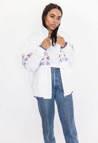 VINTAGE 90S WHITE WITH PURPLE BOMBER JACKET