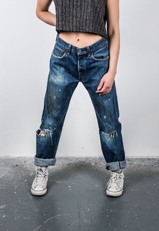 VINTAGE HIGH-WAISTED BLUE LEVI'S 501 PAINT MOM JEANS