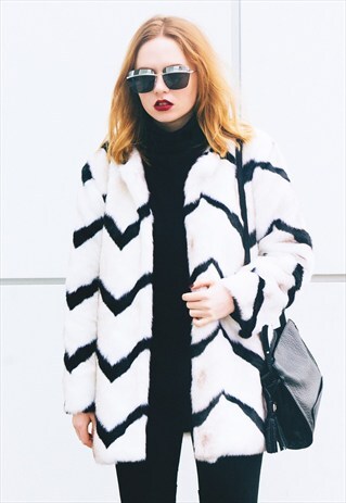 STRIPED FAUX FUR COAT