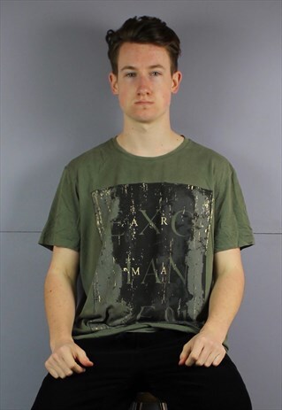VINTAGE ARMANI EXCHANGE T-SHIRT IN GREEN WITH PRINTED LOGO.