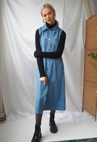 VINTAGE BLUE DENIM BUTTON UP DRESS