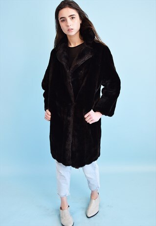 VINTAGE 80'S RETRO OVERSIZED FAUX FUR BROWN COAT