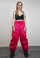 NEON PINK FESTIVAL JOGGERS FAUX FUR FLUORESCENT SHAGGY PANTS