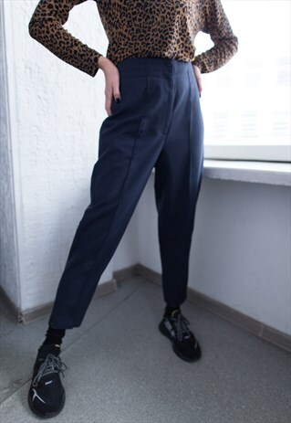 VINTAGE 80'S BLUE HIGH WAISTED CARROT TROUSERS