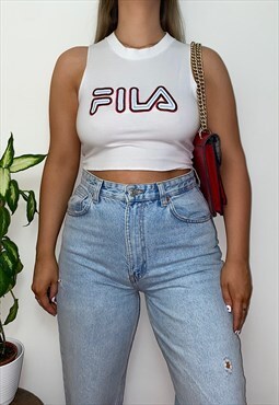 Vintage Reworked Fila White Spell Out 90s Tank Crop Top