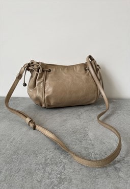 Gerard Darel Taupe Leather Drawstring Cross Body Handbag