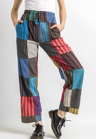 HIPPIE PATCHWORK ABSTRACT PATTERN VINTAGE COTTON PANTS 5904