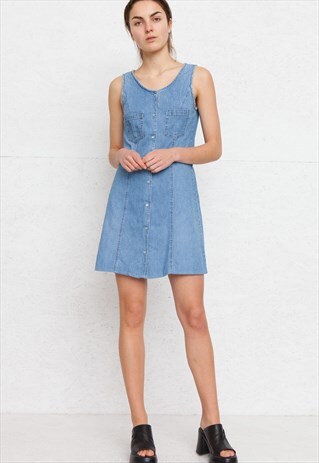 VINTAGE BLUE SLEEVELESS MINI DENIM DRESS