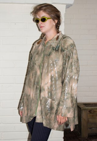 VINTAGE Y2K GREEN TIE DYE SHINY OVERSIZE JACKET