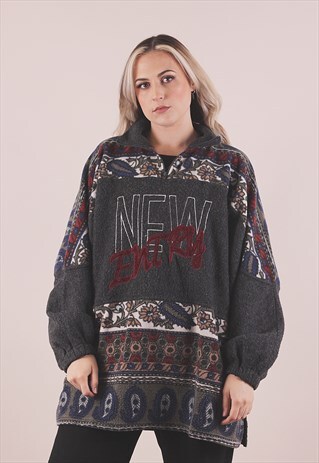 VINTAGE 90S OVERSIZED CRAZY PRINT FLEECE JACKET /A14052