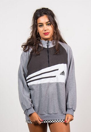 ADIDAS VINTAGE 90'S GREY QUARTER ZIP SWEATSHIRT